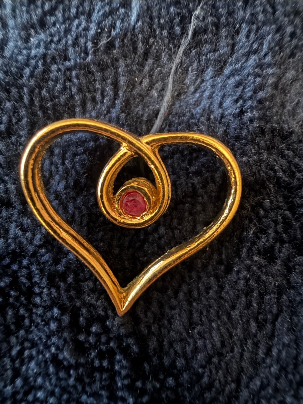 Gold-tone Heart pin with Red Accent - Women Jewelry